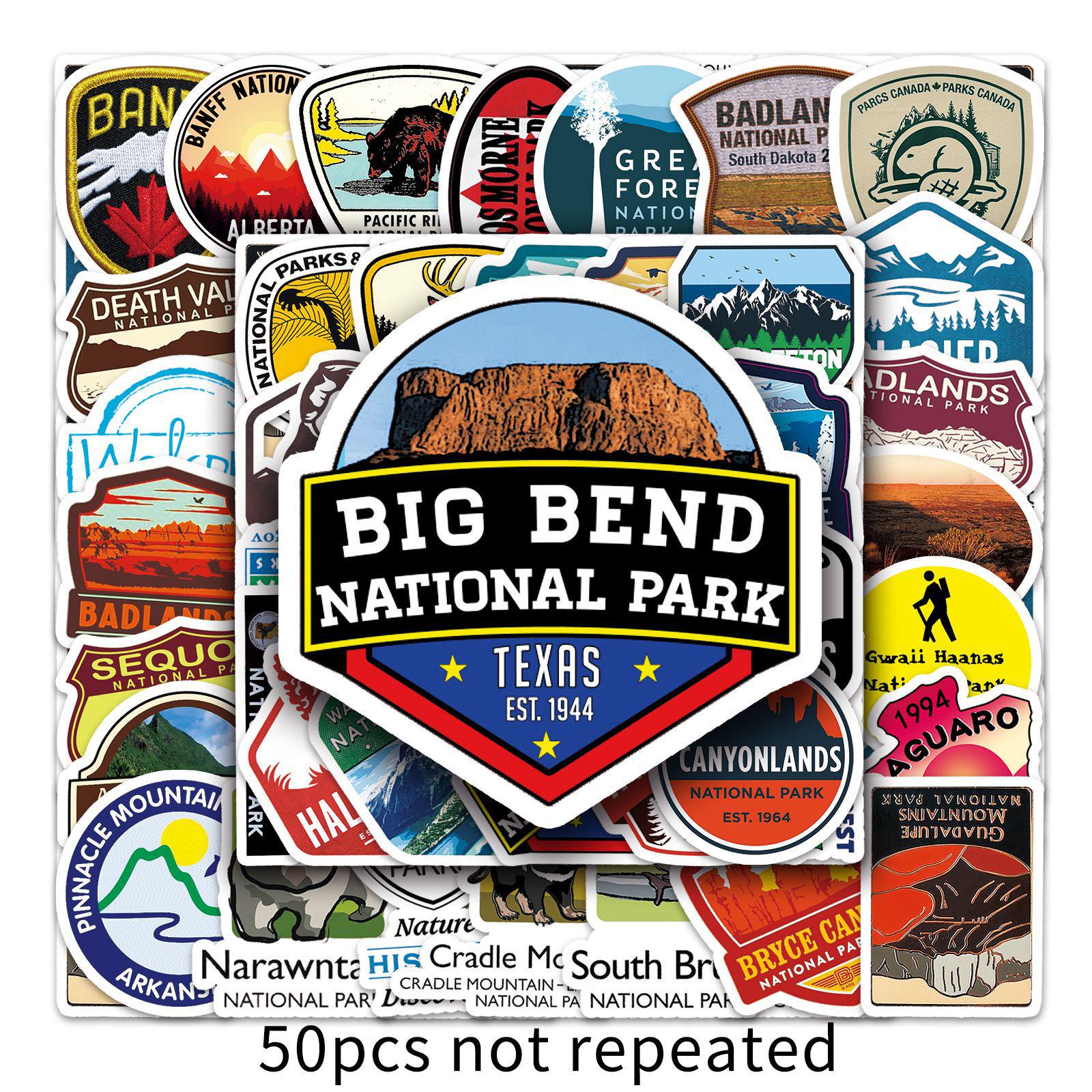 50 Waterproof National Park Landmark Stickers: Unique, Decorative, Removable Travel Graffiti for Outdoor Suitcases