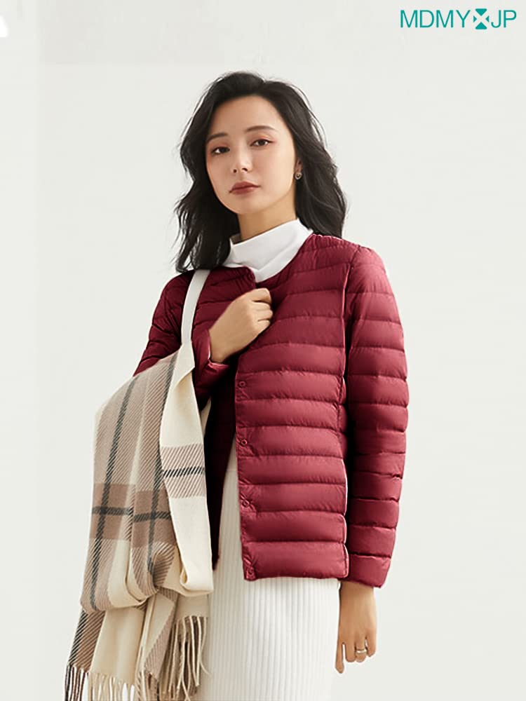 MDMYXJP Ultralight Down and with a and Crew Neck MD105 Women's Jacket, Warm, Lightweight, Cold-Wearing, V-Neck Style, (JP, Alphabet, M, Red)