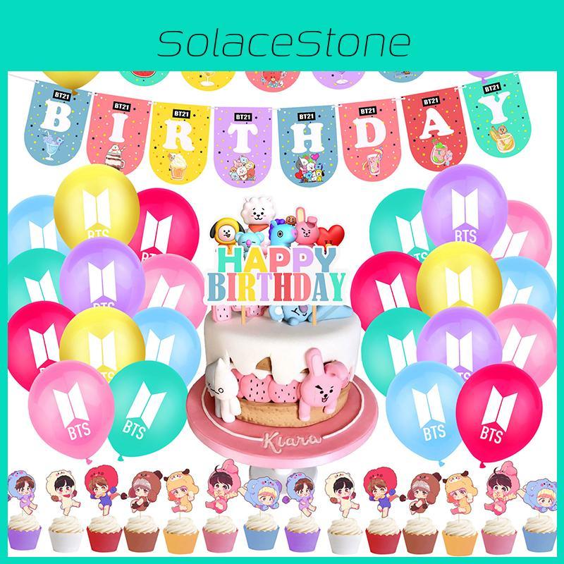 Sada párty potřeb k narozeninám s tématem BTS a živými dekoracemi Bangtan Boys