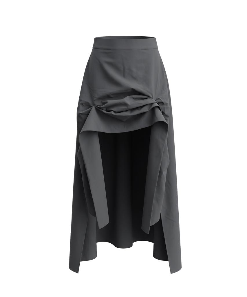 Jeongdo Mullet Tuck Skirt. Charcoal
