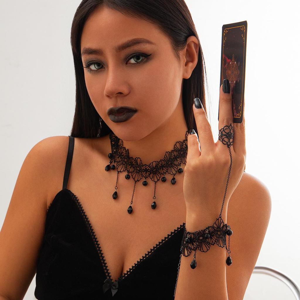 Gothic Moon Alloy Necklace Set: Multi-Layer Female Lace Tassel