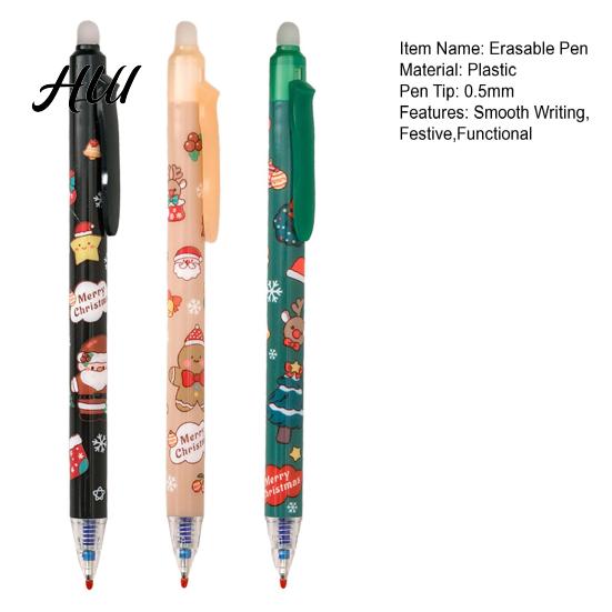 Festive Erasable Ink Pen Christmas Gel 0.5mm Retractable Pens with Eraser Tips School Office Supplies Plastic