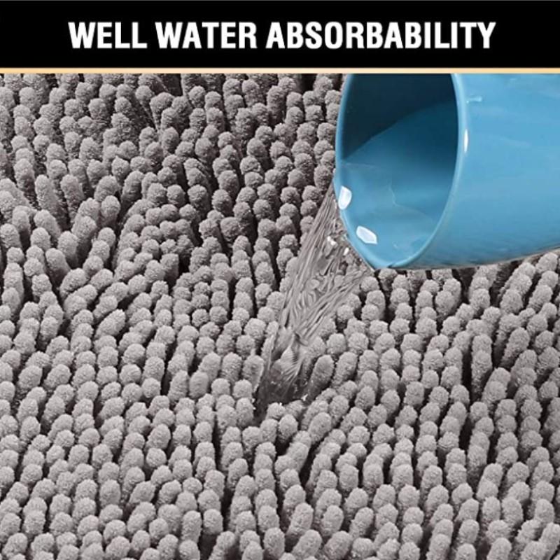 Inyahome Plush Microfiber Non Slip Soft Bathroom Rug Absorbent Machine Washable Chenille Bath Mat Quick Dry Shag Bathroom Carpet