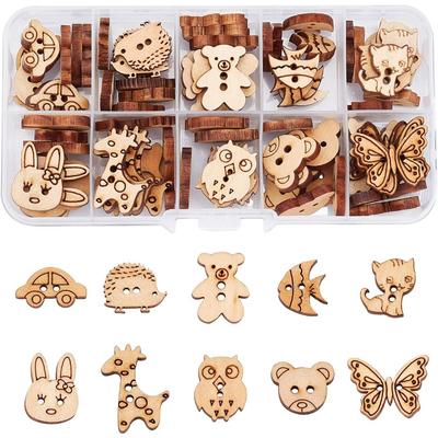 100 Pezzi Bottoni da Cucito in Legno Stile Animale a 2 Fori Coniglio Farfalla Orso Bottoni da Cucito Kit Decorativi in Legno Non Finito