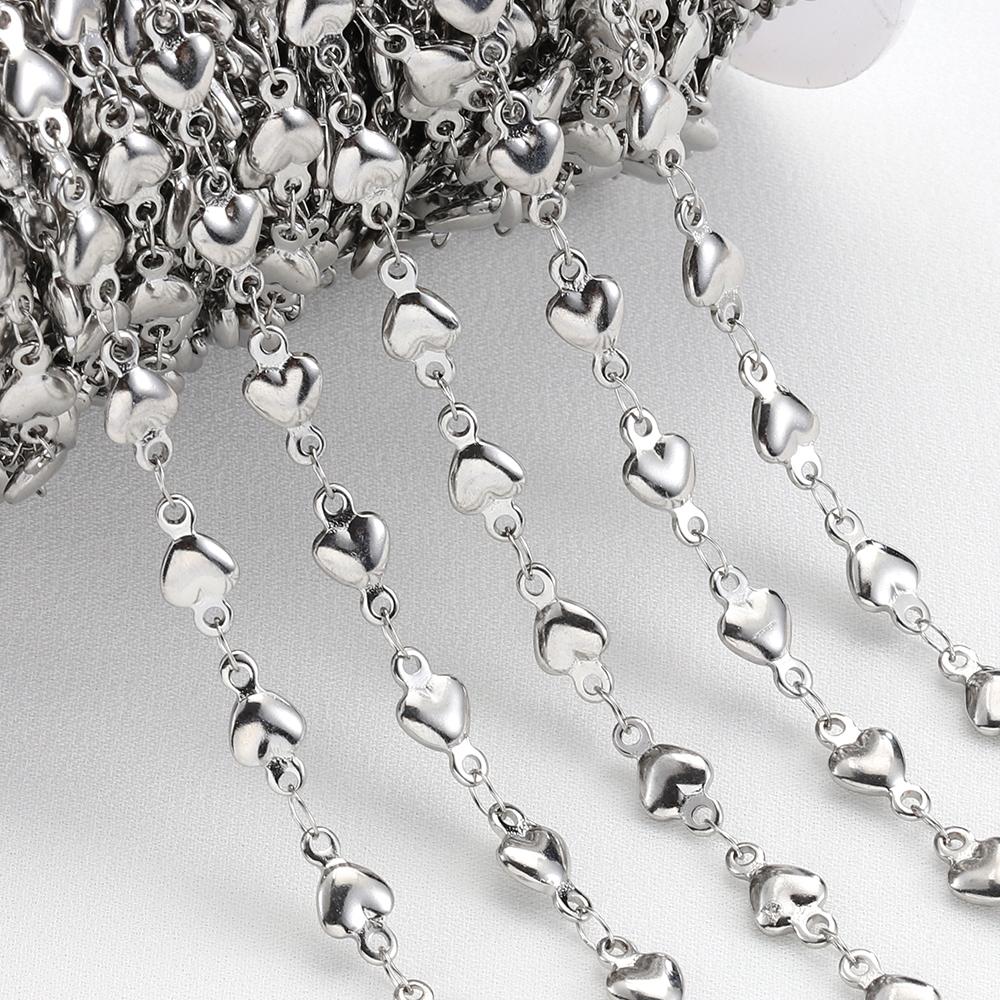 No Fade 1Meter Stainless Steel Chain for Jewelry Making DIY Love Heart Chain Curb Chains Gold Color Necklace Bracelet Components
