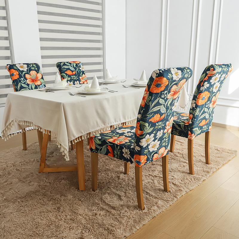 Green Chair Cover With Orange Flower Pattern