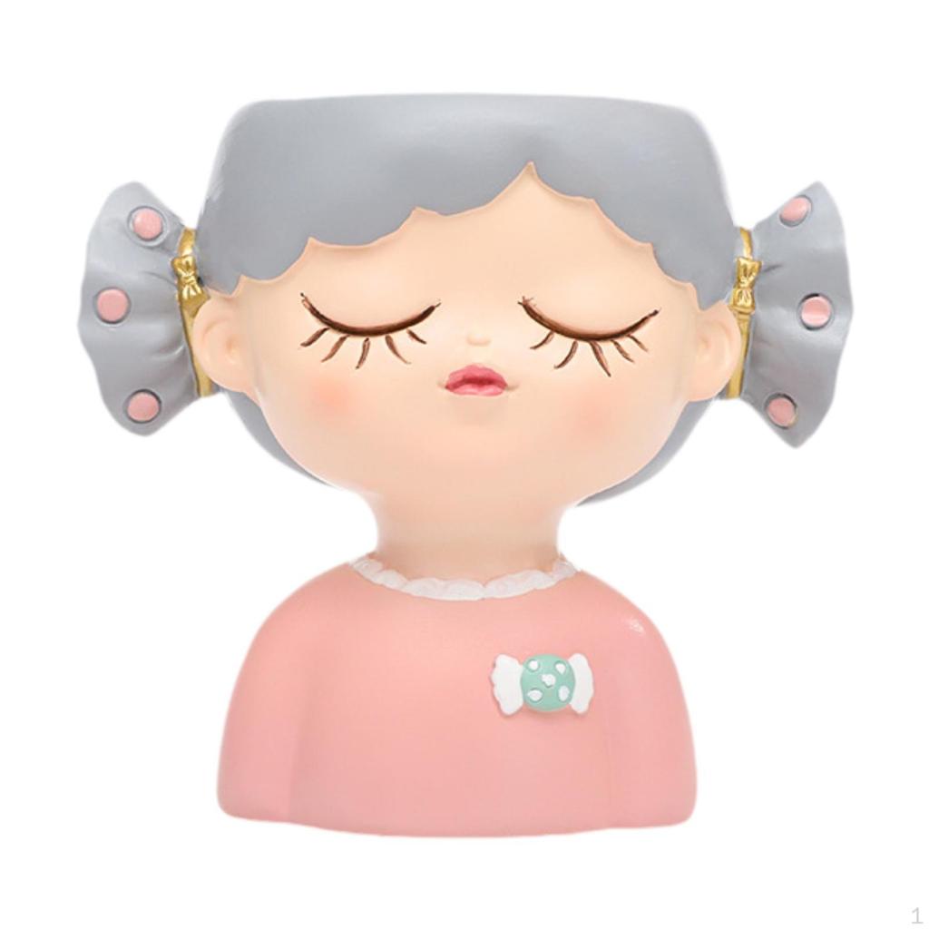 Decorative Flower Pot Featuring Resin Girl Figurine, Suitable for Office