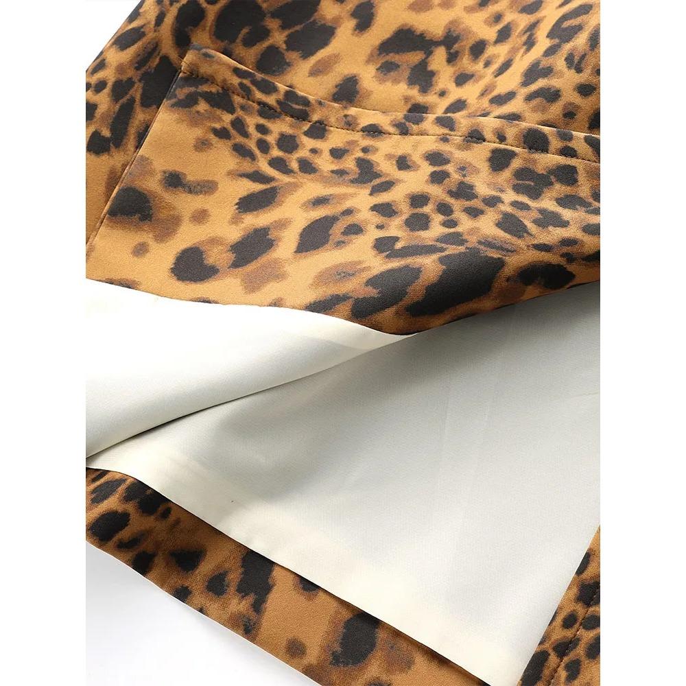 Spring and Autumn New Women's Fashion Leopard Print Coat Long Sleeves Hidden Buckle Lapel Overcoat Pocket Vintage Street Windbreaker