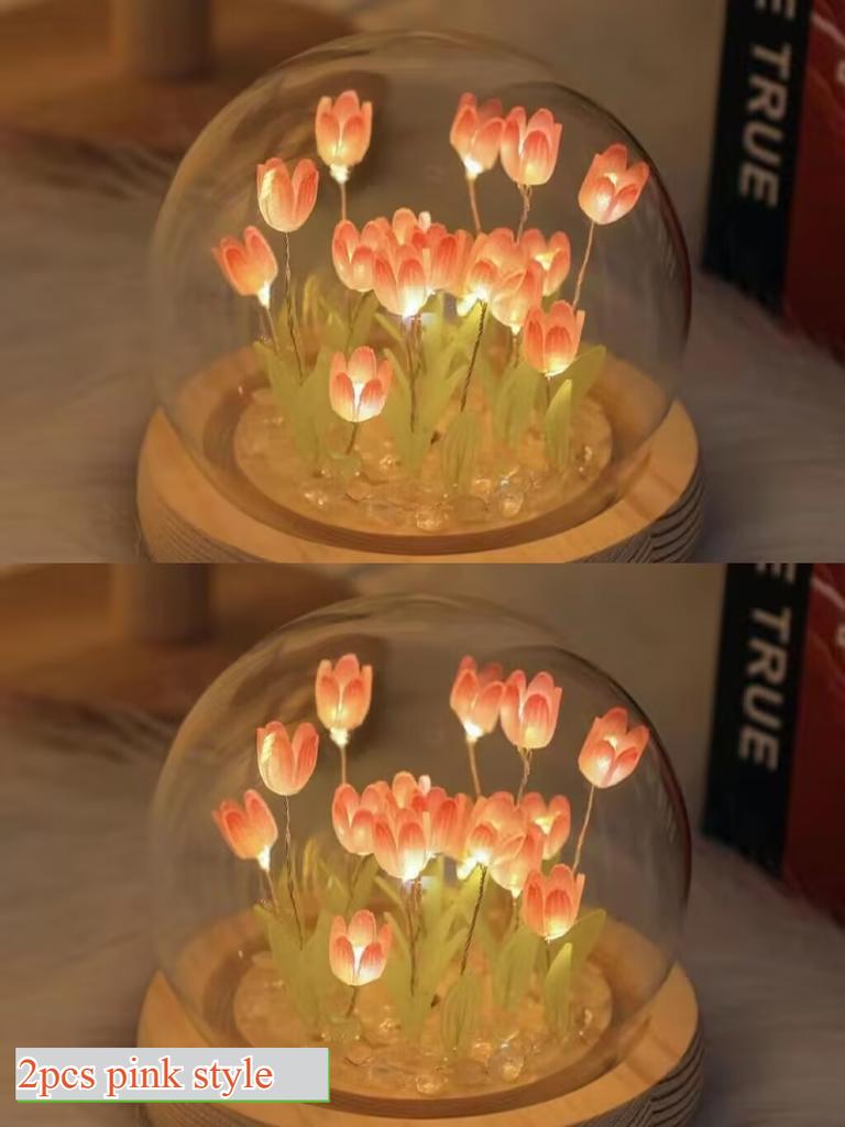 Artificial Tulip Flower Night Light Ornaments Handmade DIY Bedsides LED Night Lamp Bedroom Desk Decor Birthday Gifts Table Lamp