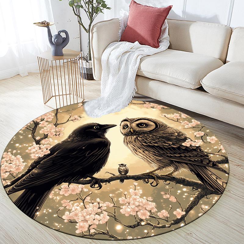 Flower Crow,Round Area Rug,Carpet Rug for Living Room Bedroom Sofa Playroom Decor,Non-slip Floor Mat