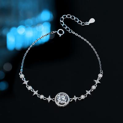Full Sky Star Mosang Diamant Armband, Reines Silber Klassisches 1 Karat Vier Krallen Mosang Stein Weißgold Armband, Modisch