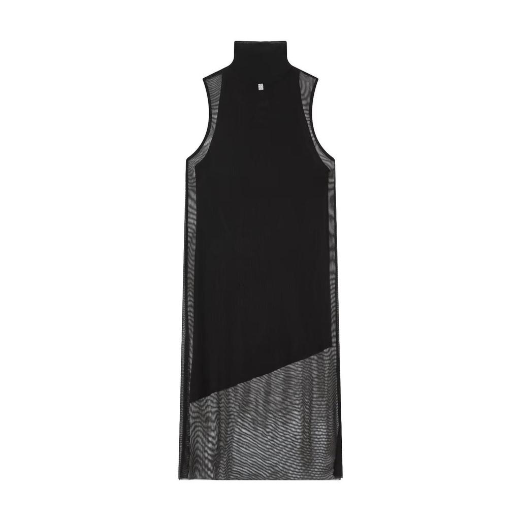 Autumn 2025 European Style Women's Mid-Length Black Double-Layer Dress