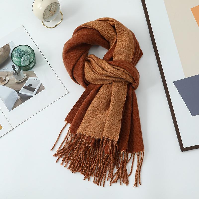 Double-sided Two-color Scarf for Women Autumn and Winter High End New Wool Scarf Shawl Imitation Cashmere Scarf