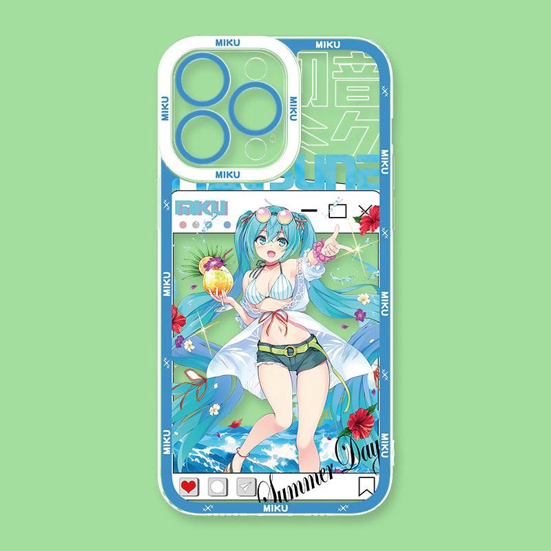Kawaii Cartoon Hatsune Miku Shockproof Case for iPhone 17 Air 16 E 15 14 Plus 13 12 Mini 11 Pro Max Washable Silicone Edge Cover
