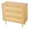 3 Drawer Rattan Dresser, Modern Closet Dresser for Bedroom, Natural Rattan Chest of Drawers with Metal Handles & Wooden Legs, Chest Clothing Organizer