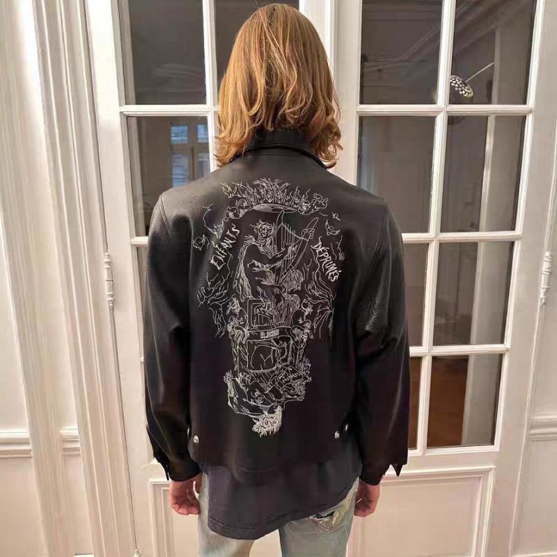 Giacca da Uomo ERD in Ecopelle Ricamata - Stile Hip Hop Vestibilità Larga Nero Capo d'Abbigliamento Casual