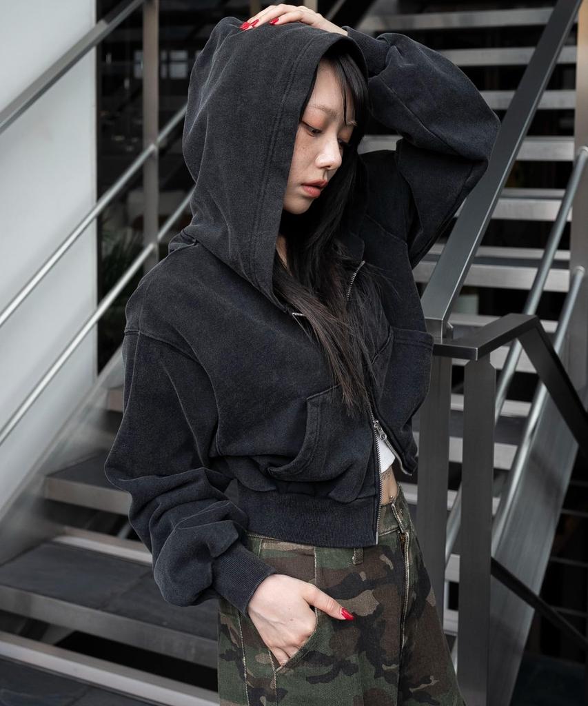 WEGO Short Zip Solid Casual Size Sumikuro Women's Hoodie, Color, Fall/Winter Outerwear, Gift, F,