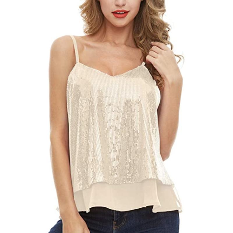 Vestă sexy la modă nouă, Topuri cu paiete pentru femei, cămașă pentru femei, fără mâneci, cu decolteu în V, tricouri de vară pentru femei, haine de petrecere.