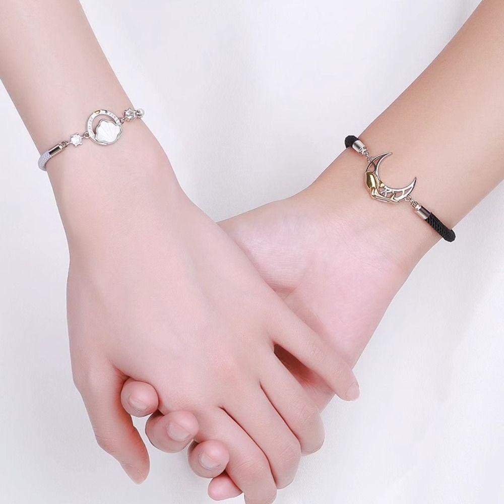 2PCS Whale Couple Moon Bracelet Light Luxury Rope Weave Bracelet Lovers Bracelet  Couple Gift