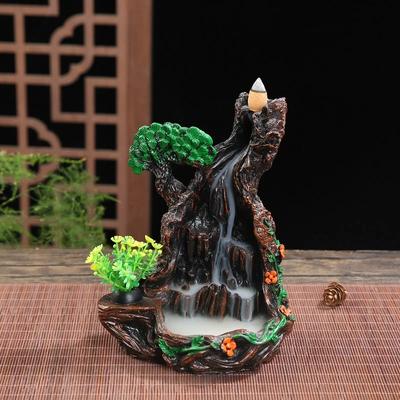 Handmade Resin Incense Burner Rockery Mountain Water Tree House Landscape Waterfall Backflow Incense Holder Tea Pet Home Decor