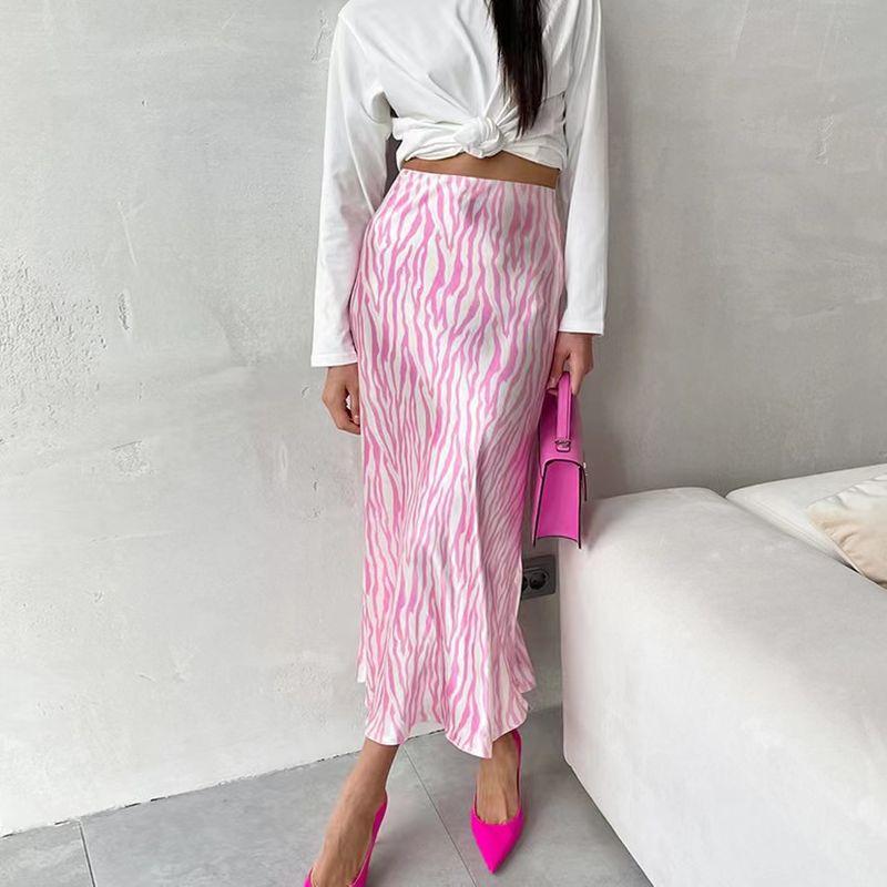 

Fashion Style Contrast Color Zebra Print Skirt Sheath Mermaid Dress Contrast High Waisted Skirt Light pink M