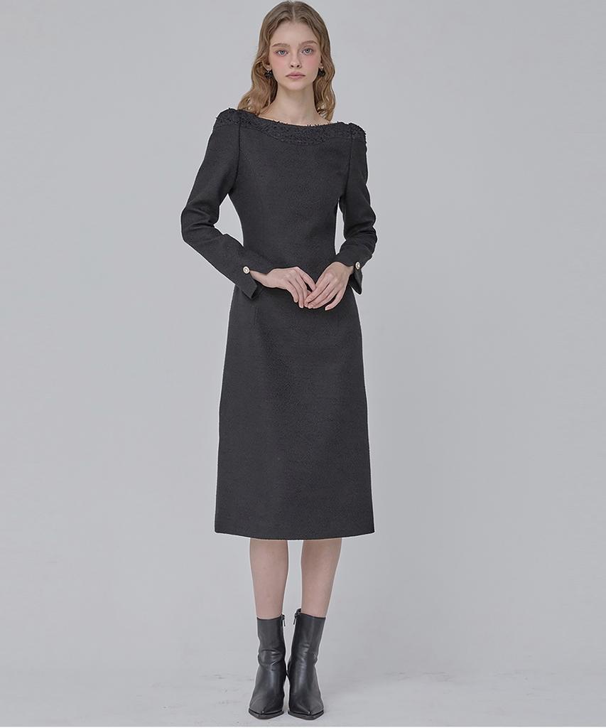 Julie And Kara 24 Fw Collar 105 Dear Holly Tweed Dress Black