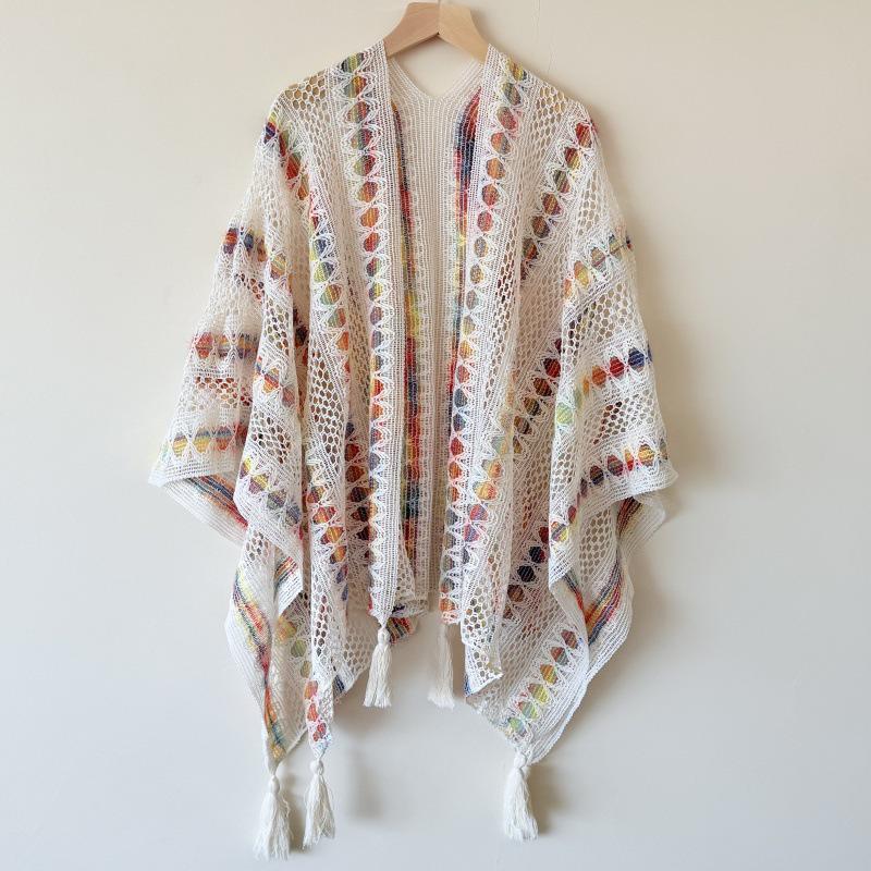 Seven-Color Ethnic Style Knitted Tassel Shawl Cardigan for Women - Perfect Travel Outerwear