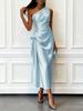 New Sleeveless Slanted Shoulder Medium and Long Dress Elegant Women's Summer High-end Skirt European and American