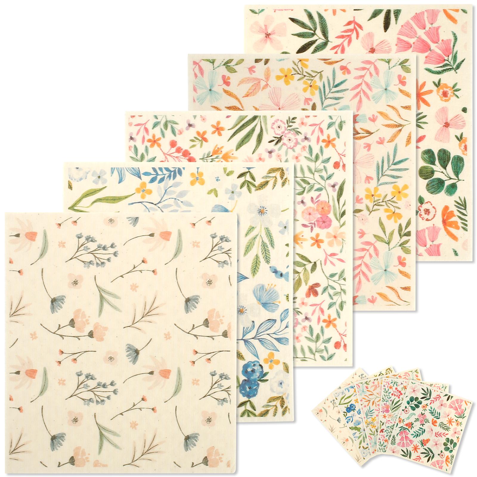 

5/6/12 Pcs Kitchen Dishcloth Household Non-stick Dishcloths Cellulose Cotton Quick Drying Plant Animal Print Bowl Cleaning Cloth