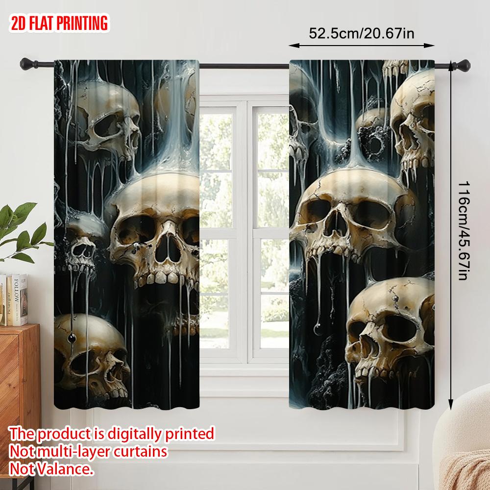 2pcs  2D Plane Printing Pattern Curtains Skull Polyester Woven (without Rod) Outdoor Decorations for Study   Living Room   Kitchen