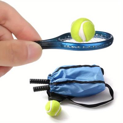 2pcs Creative Doll Tennis Racket Set with Balls  Miniature Sports Equipment for Dollhouses Decor