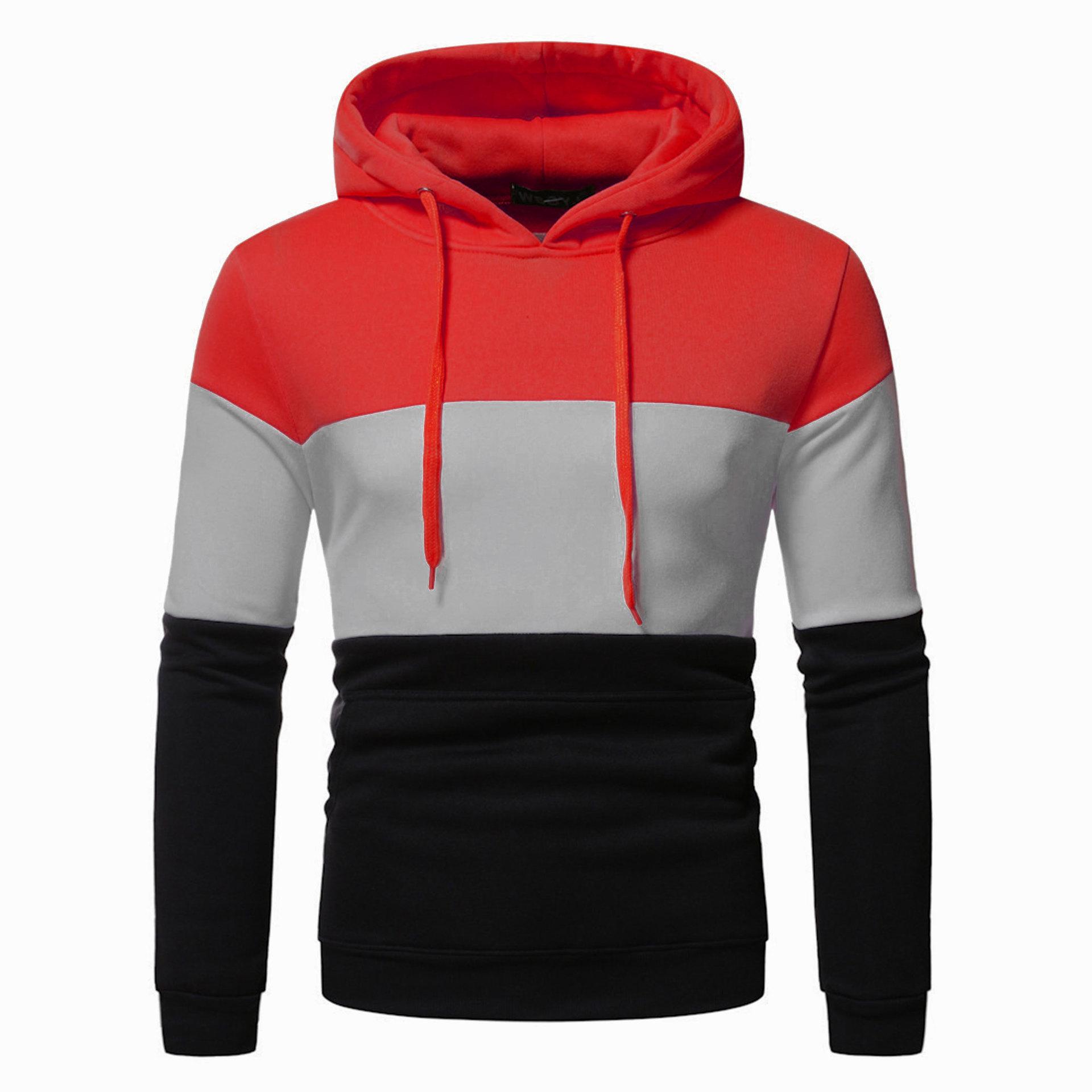 

2020 Autumn/Winter Men s 3-Color Patchwork Hooded Sweatshirt Jacket L червоний