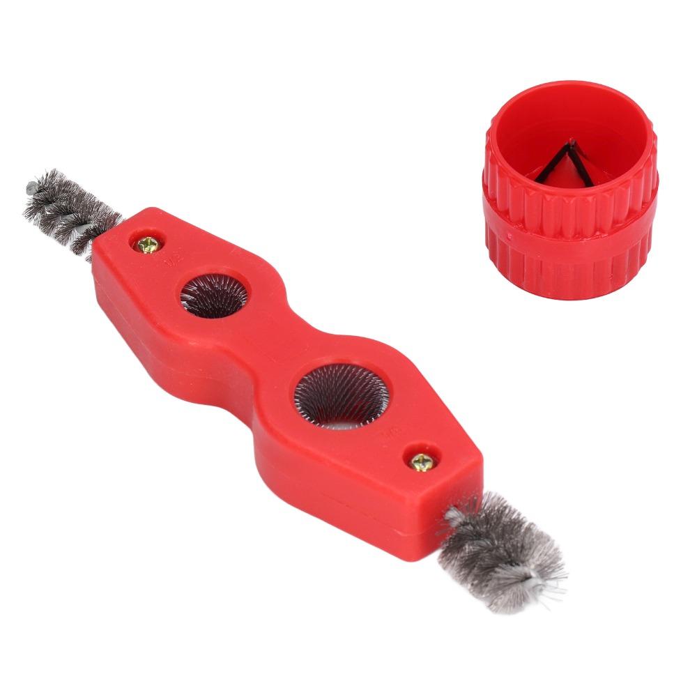 4PCS for 1/2 in and 3/4 in Pipes Copper Pipe Cleaner and Reamer Set Red Copper Tubing Brush Pipe Deburring Tool with Wire Brush