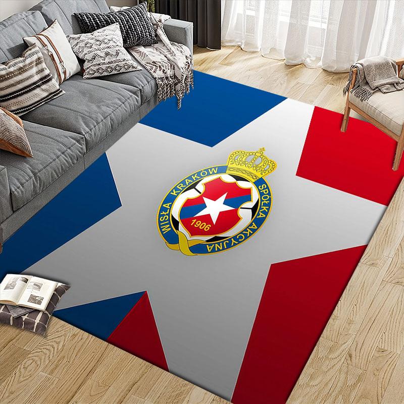 Wisla Krakow Logo Flannel Printed Carpet, Home Sofa Decoration for Living Room & Bedroom, Non‑Slip Play Flannel Floor Mat for Game Room