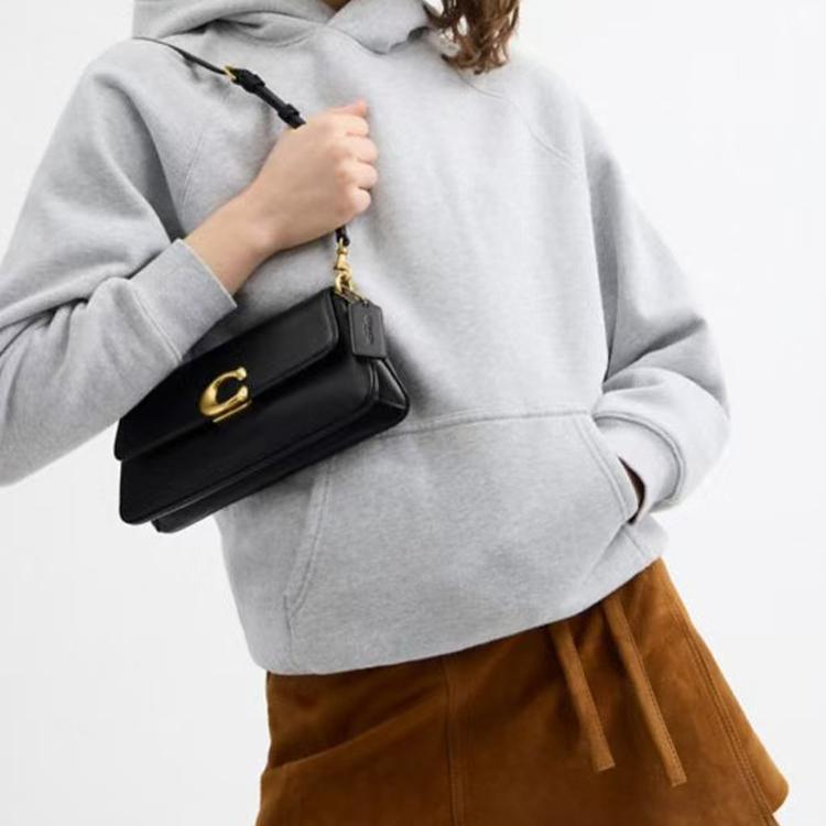 Coach Jet 25 Logo Leather Tote Crossbody Shoulder Bag Medium Women bags Black CAM16-B4BK