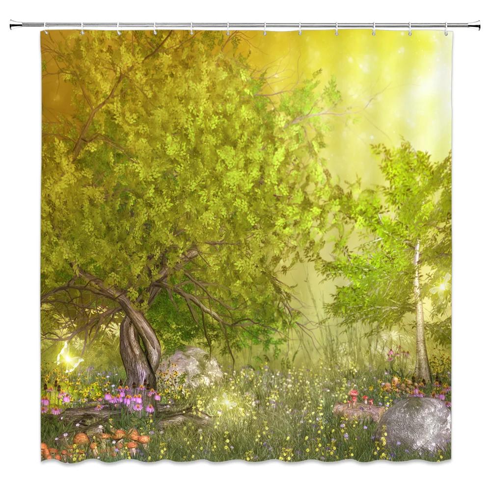Tropical Jungle Landscape Shower Curtains Bathroom Decor Wild Animal Deer Parrot Toucan Leopard Home Bathtub Polyester Curtain