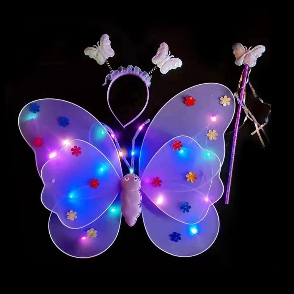 LED Children Costume Props Girls Skirts Angel Luminous Wings Flashing Butterfly Skirt Lights Suit 2-8year Easter Valentines Day