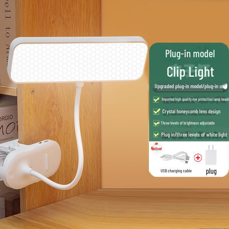 Rechargeable Clip-on LED Desk Lamp for Eye Protection - Ideal for Studying, Reading, and Bedside Use in Student Dorms, Children's Rooms