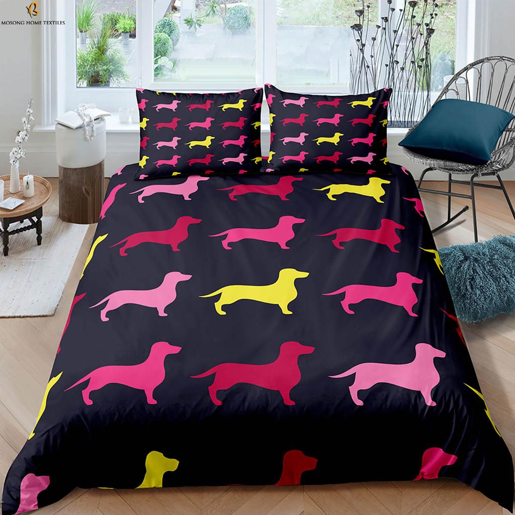 Cartoon Dog Animal Print Quilt Cover Simple Style Children's Room Bedding Set Quilt Cover Pillowcase Three-Piece Set