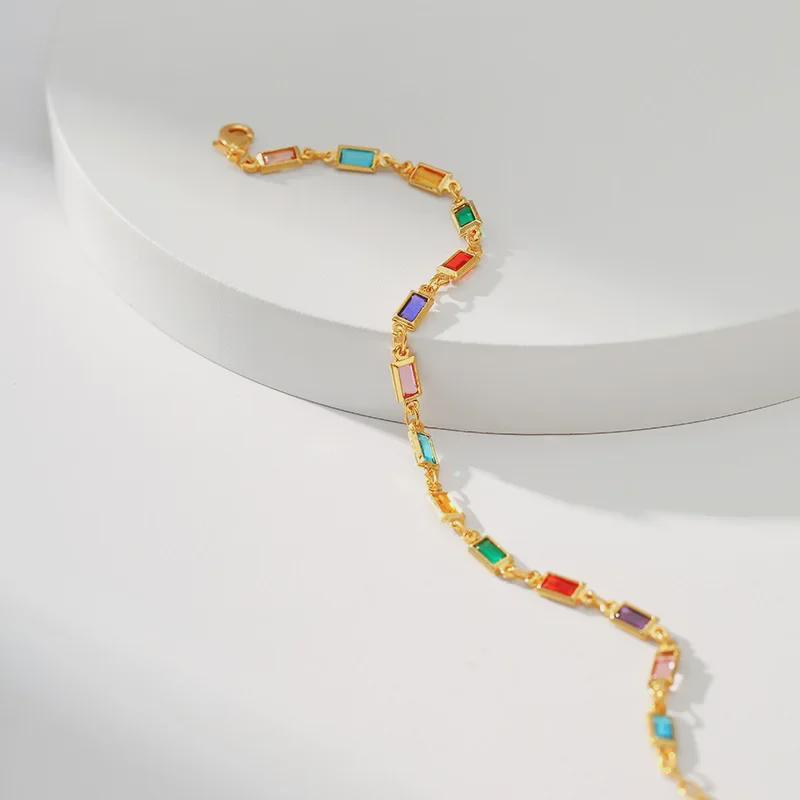 Handmade 18K Gold-Plated Copper Bracelet with Colored Glass and Diamonds
