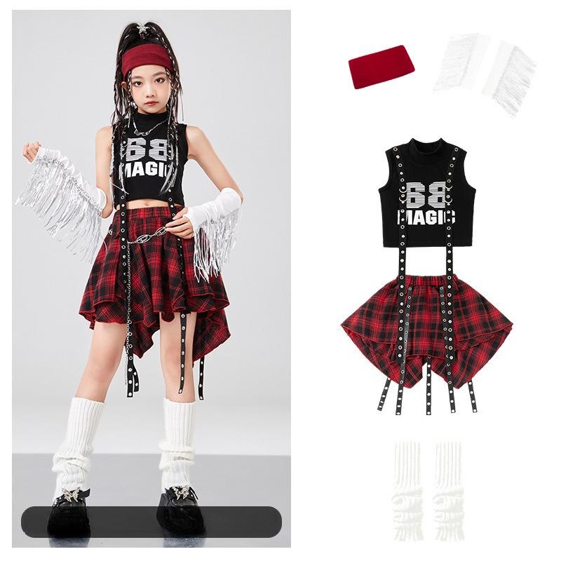 Kids Fashion Hiphop Design Clothes Set Girl Hip Hop Cropped T-shirt Skirt 2 Piece Dance Costume Suit Child Y2k Streetwear Outfit