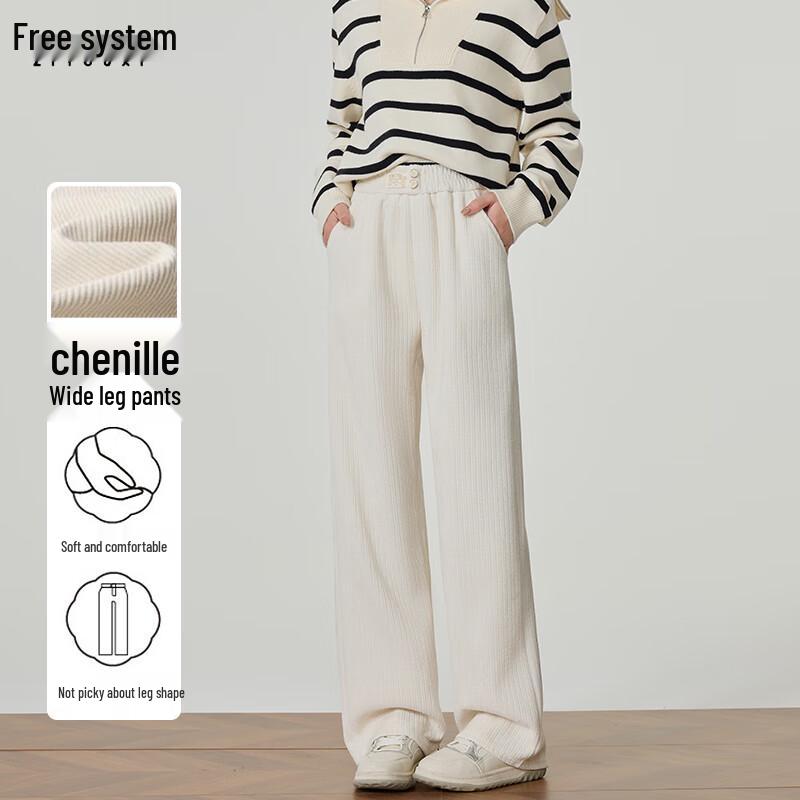 Women's Fleece-lined High-Waist Chenille Wide Leg Pants