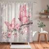 Pink Butterfly Rose Flower Shower Curtain Machine Washable All Season Waterproof Privacy Protection Romantic Design Elegant