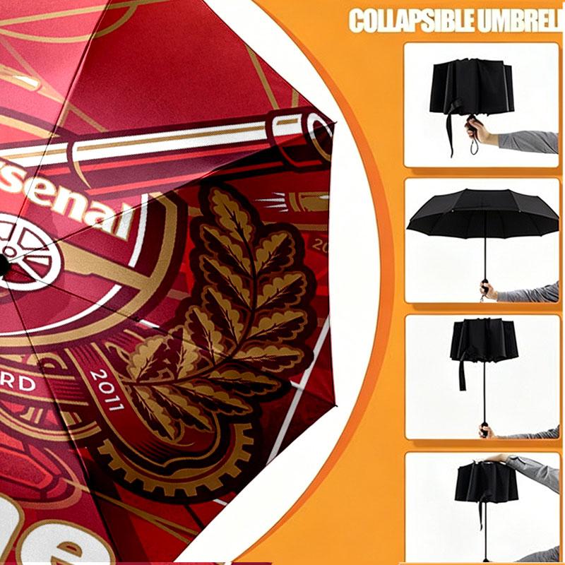 Custom Name Personalized Arsenal F.C Print Umbrella, Auto Open Close, 8‑Rib Sturdy Frame, Commute Camping Hiking Use, Birthday Gift
