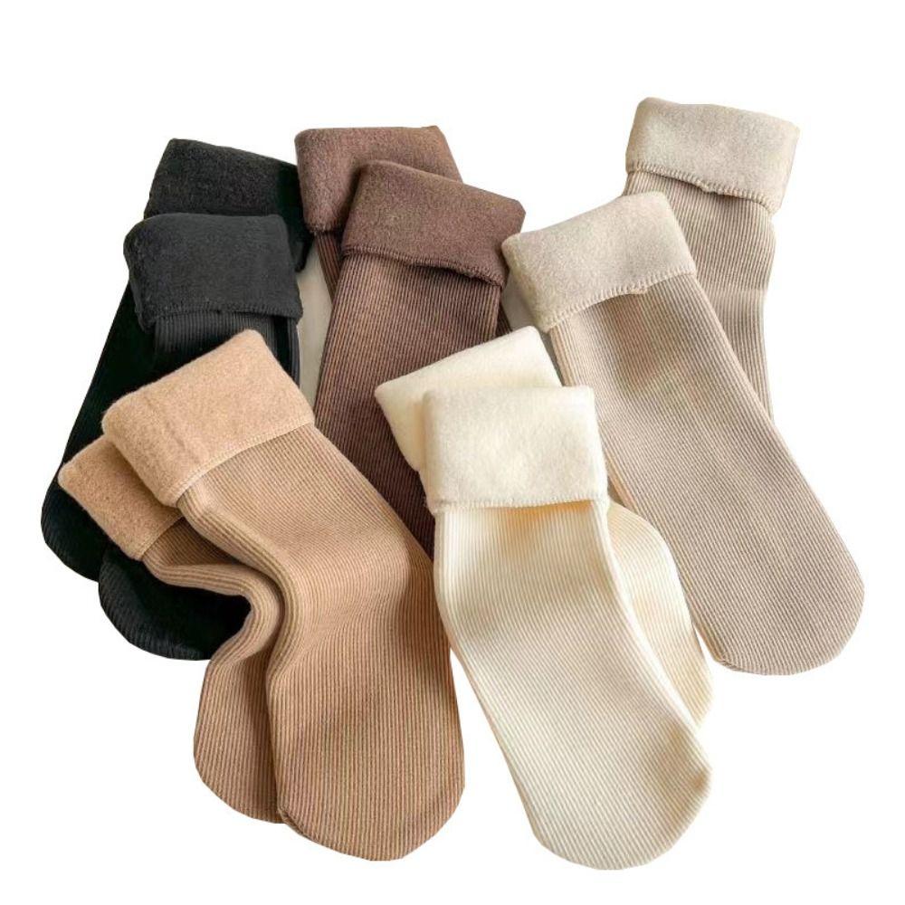 Solid Color Thick Plush Snow Sock Middle Tube Mid Length Sock Velvet Floor Hosiery  for Women Mens