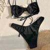 2 Teile/satz Frauen Bikini Hosenträger Open Back BH Quick 3D Blume Dekor Set Einstellbare Trocknen Slips Set