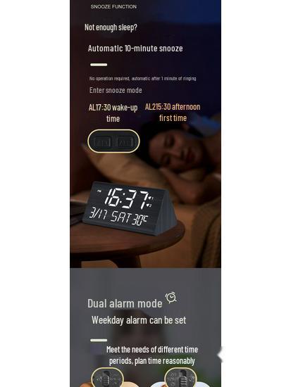Multifunctional LED Wooden Silent Alarm Clock with Perpetual Calendar and Temperature Display