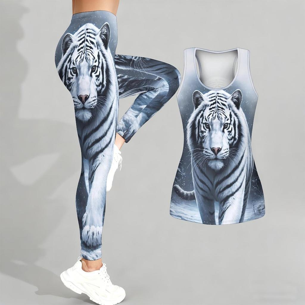 Fierce Predator Pattern Print Yoga Outfit for Women Fashion Workout Leggings Fitness Sports Casual Yoga Set Sports Suit