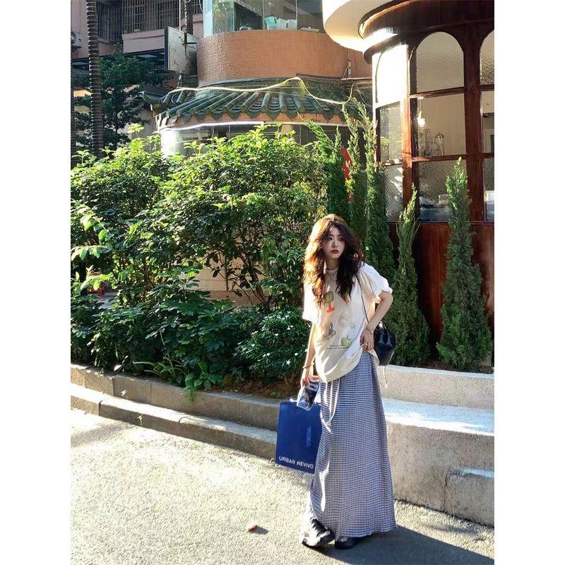 Kumikumi Gentle Sweet Girl Suit Short Sleeve round Neck Loose T-shirt Women's Autumn High Waist Skirt Two-piece Set