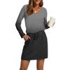 Women's Fashion V-Neck Long Sleeve Drawstring With Pockets Gradient Printed Casual Dresses
